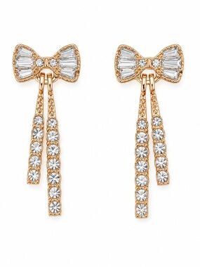Gold Bow Crystal Drop Earrings - Elegant Women’s Jewelry